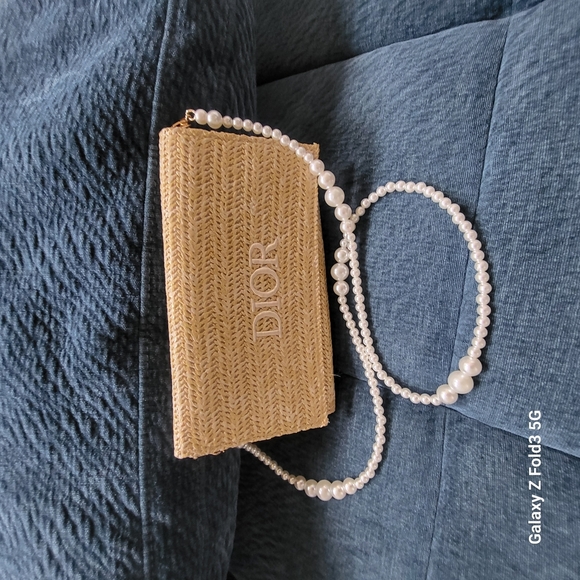 Dior Tan Clutch with Pearl Wristlet - Picture 1 of 10